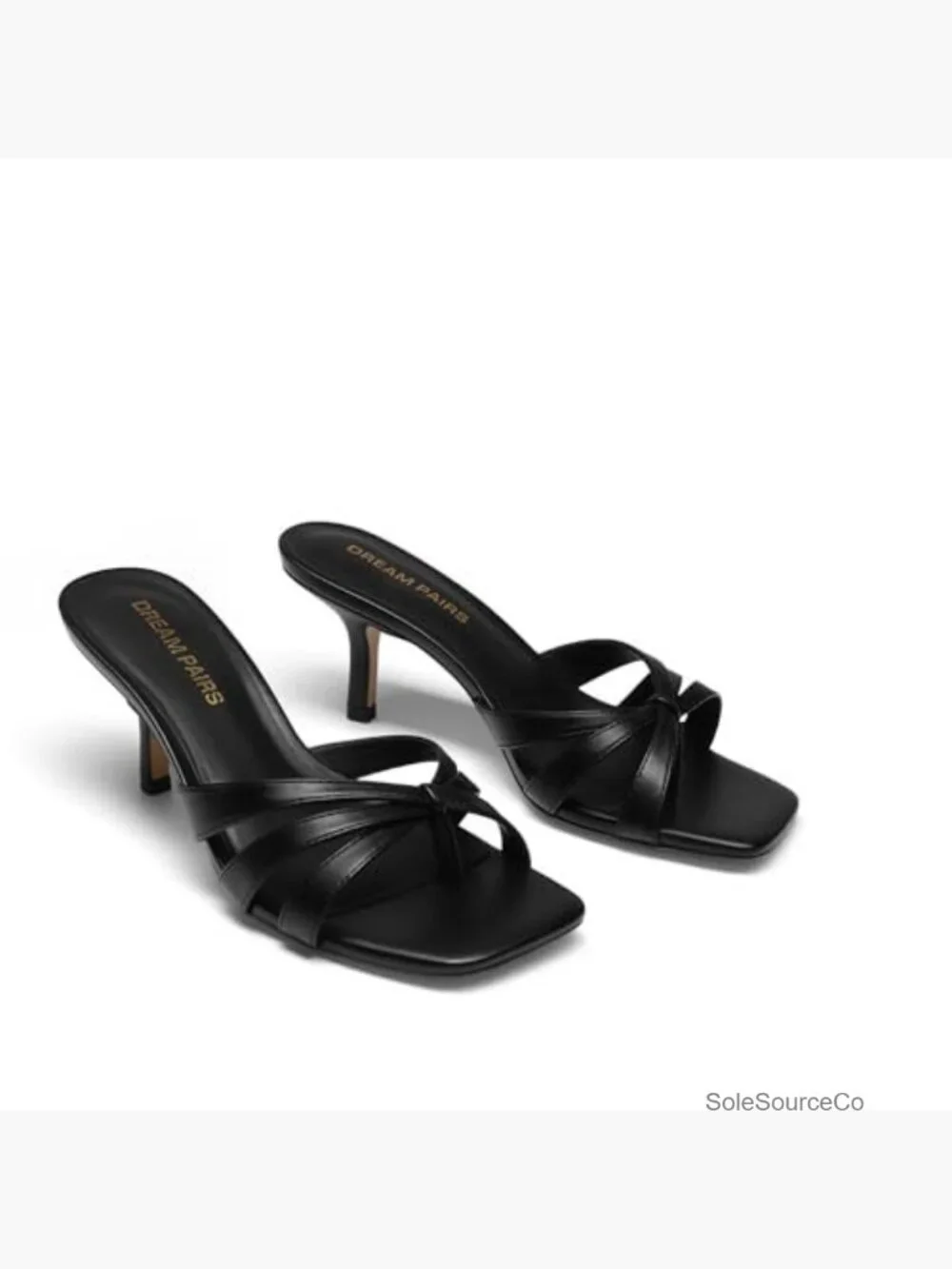 Square Open Toe Strappy Kitten Heels Sandals 2.5 inch Thong Mules Cushioned